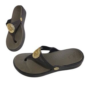 Crocs Sanrah Circle Wedge Flip Sandals Expresso/Gold Women Size 6 Brown‎